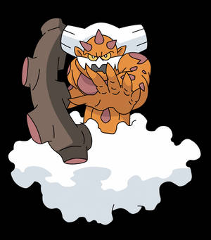 憤怒的橙色卡通怪物在雲上拿著巨大的錘子。 — 電玩遊戲 GIF 壁紙