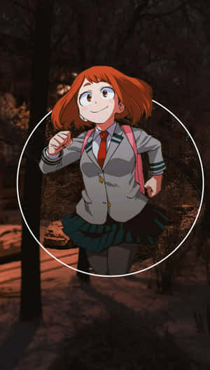 穿著校服的動畫女孩在雪地森林中奔跑。 — Running 壁紙