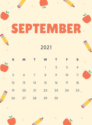 2021年9月日曆，以蘋果和鉛筆裝飾。 — 蘋果 壁紙