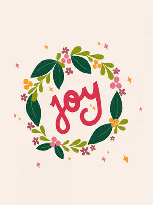 一個節日插圖，單詞 joy 被一個帶有星爆圖案的花環環繞。 — 喜悅 壁紙