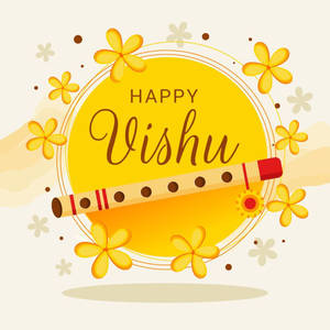 以黃色調呈現笛子和花朵的Happy Vishu祝福 — 三島一八 壁紙