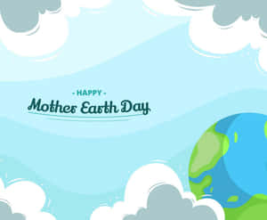 Happy Mother Earth Day 問候，附有卡通地球和雲朵 — 世界地球日 壁紙