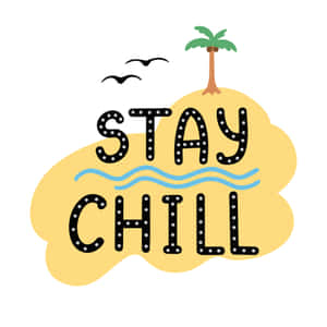 一個卡通島嶼，有棕櫚樹和鳥兒在「STAY CHILL」文字上方。 — iPad Pro 11 壁紙