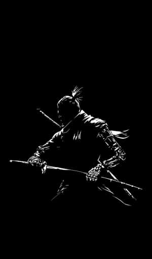 武士剪影，手持刀，黑色背景 — Lenovo Tab One 壁紙
