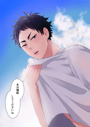 動畫男孩在藍天白雲和日文對話框下流汗。 — 飛段 曉 壁紙