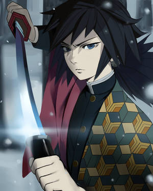 動漫角色在雪景中手持發光劍 — 惡魔男孩 動漫 壁紙