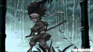 竹林中的年輕忍者戰士，手持劍準備戰鬥。 — 混沌武士 壁紙