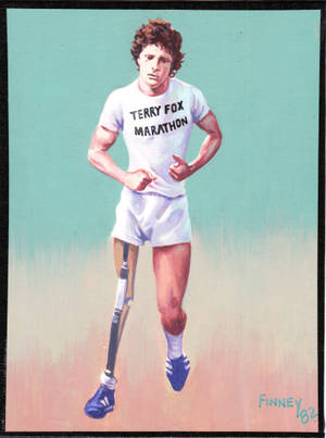 一個決心堅定的跑者戴著義肢，穿著Terry Fox Marathon T恤。 — 湯姆·哈迪 壁紙