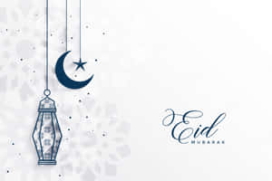 Eid Mubarak 祝福，背景有圖案，掛著新月、星星和燈籠。 — 慶祝 壁紙