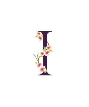 裝飾字母 I，帶有粉紅色櫻花和綠色葉子。 — Galaxy Z Fold 5 壁紙