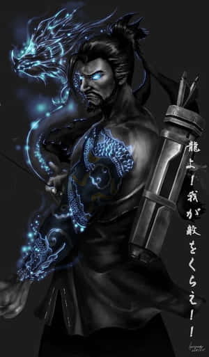 一個有發光藍色龍紋身和箭袋的戰士。 — Galaxy Tab A11 壁紙