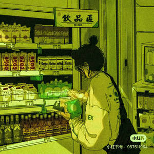 夜晚在霓虹綠色便利商店瀏覽飲品的人。 — 美麗的動畫 壁紙