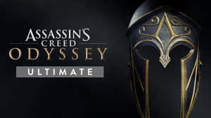 Assassin's Creed Odyssey Ultimate遊戲標誌，帶有詳細的斯巴達頭盔。 — 電玩遊戲 GIF 壁紙