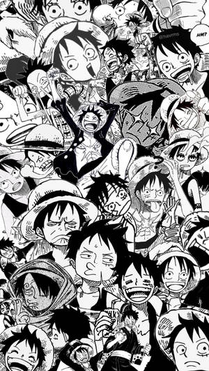 《ONE PIECE》動畫角色密集排列的黑白漫畫風格拼貼畫。 — 航海王 騙人布 壁紙