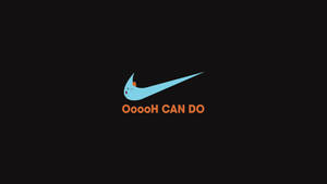 一個藍色卡通Nike勾勾，帶有面孔和橙色文字寫著OoooH CAN DO，背景為黑色。 — BLACKPINK 標誌 壁紙