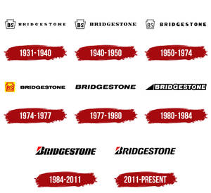 Bridgestone 標誌演變時間線，從 1931 年到現在，帶有紅色日期條。 — 品牌 壁紙
