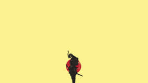 武士剪影襯托紅色太陽在黃色背景上 — 簡約 壁紙