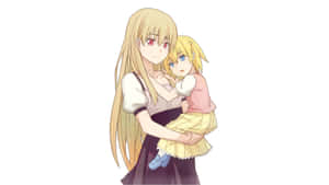 動漫女孩溫柔地抱著一個小孩。 — 斬！赤紅之瞳 壁紙