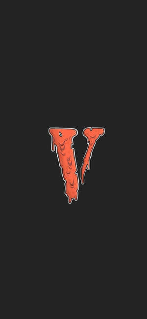 黑色背景上滴落的橙色字母V — Vlone 壁紙