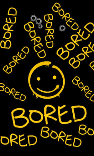 一個滴落的黃色笑臉被塗鴉風格的單詞 bored 包圍。 — Tecno Megapad 壁紙