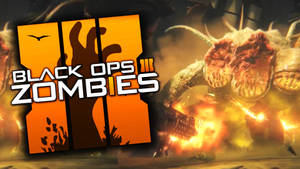火焰爆炸中的殭屍怪物，旁邊是 Black Ops Zombies 遊戲標誌。 — 戰爭動圖 壁紙