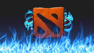 Dota 2 標誌被藍色火焰包圍在深色背景上。 — 電玩遊戲 GIF 壁紙