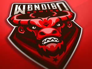 Wendigo Gaming 標誌，以盾牌上的紅色公牛為特色，帶有鋒利的牙齒和角。 — 遊戲玩家標誌 壁紙