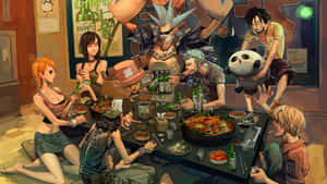 動漫角色在舒適的酒吧裡一起享用美食和飲料。 — 可愛動漫 壁紙
