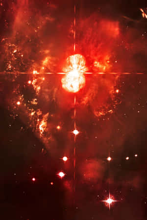 在深空中，一個充滿活力的紅色星雲，中心有一顆明亮的恆星，周圍散佈著星星。 — Oppo Pad 壁紙