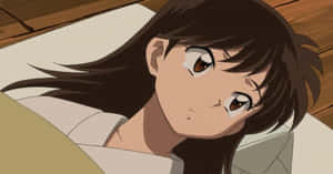 動漫女孩，棕色頭髮，眼含淚水，從木地板上抬頭看。 — 犬夜叉 壁紙
