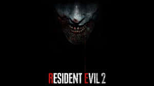 殭屍面孔，嘴巴滴血，黑色背景，帶有 Resident Evil 2 標題。 — 惡靈古堡2 壁紙