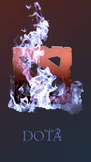 燃燒的DOTA 2標誌，下方有「we love」文字。 — 電玩遊戲 GIF 壁紙