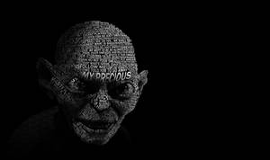 一個男人臉部的黑白文字藝術肖像，'MY PRECIOUS' 橫跨他的眼睛。