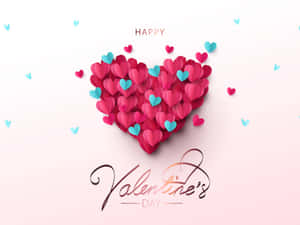 以3D紙心心和優雅文字製作的Happy Valentine's Day祝福。 — 4:3 壁紙