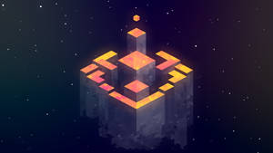 發光的橙色幾何立方體結構漂浮在星空之中 — 電玩遊戲 GIF 壁紙