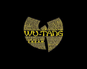 由黃色歌詞在黑色上組成的Wu-Tang Clan標誌。 — 嘻哈 壁紙