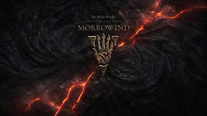 Morrowind 遊戲標誌，在黑暗漩渦背景上有發光的熔岩裂縫。 — 上古卷軸 壁紙