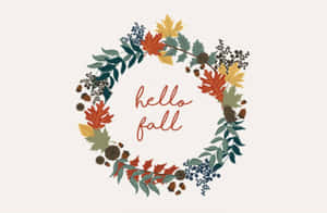 秋季花環，樹葉、橡果和漿果環繞著 hello fall 字樣。 — MacBook Air 13 壁紙