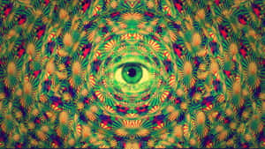 迷幻萬花筒圖案中央的催眠綠色眼睛。 — 臉 壁紙
