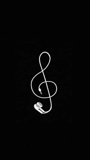 黑色背景上白色耳塞形成音樂高音譜號形狀。 — 美學音樂 壁紙
