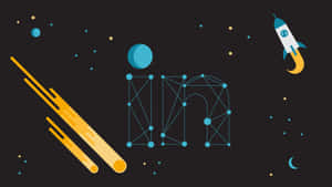 LinkedIn標誌在太空中以點和線的網絡形式呈現，並帶有火箭和行星。 — 太空 壁紙