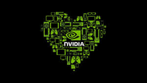 由科技圖標組成的綠色心形，中間有 NVIDIA 標誌。 — 白色愛心 壁紙