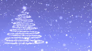 發光聖誕樹，帶有閃爍粒子，在飄雪中，背景為紫色天空。 — 聖誕樹動畫 壁紙
