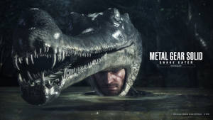 來自《Metal Gear Solid Snake Eater》的男人在叢林水中戴著鱷魚頭盔。 — 潛龍諜影 壁紙