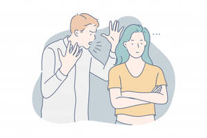 男人在爭吵中對交叉雙臂的女人大喊。 — 插畫 壁紙
