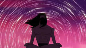 一個留鬍子的男人在粉紅色和紫色光的宇宙漩渦中冥想。 — 日本武士 壁紙