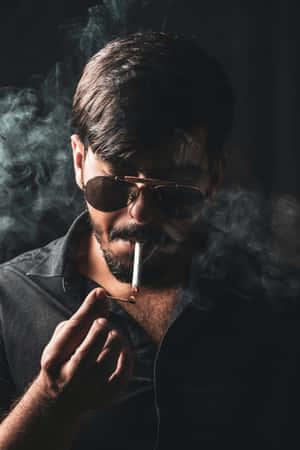 男人戴太陽眼鏡在黑暗煙霧環境中抽煙 — 抽菸 壁紙