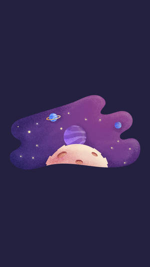 紫色宇宙場景，行星、星星、月球，深色背景 — 可愛小狗 壁紙