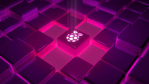 在紫色和粉紅色色調的發光立方體網格上的發光 raspberry pi 標誌。 — 美學粉色GIF 壁紙