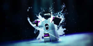 Roblox 頭像在數位粒子爆炸中發出紫色光芒。 — 酷炫 Roblox 壁紙